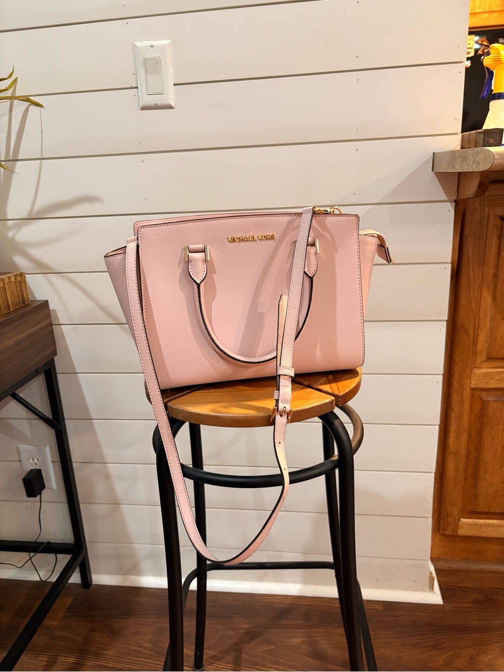Michael Kors Light Pink Saffiano Satchel with Crossbody Strap